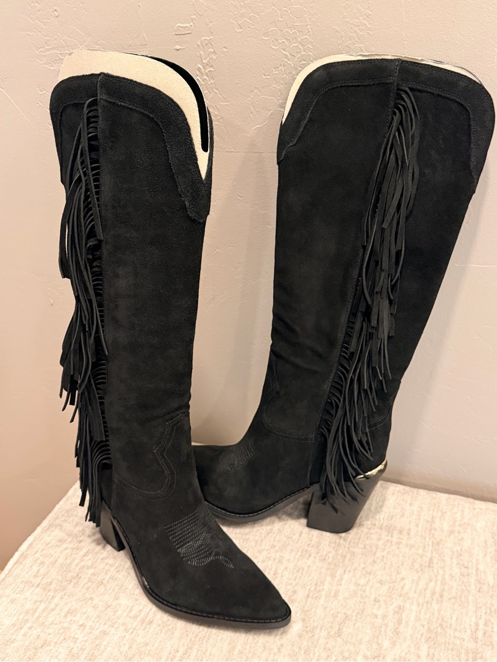 GUESS Black Suede Fringe Over-the-Knee Boots - Women #1035